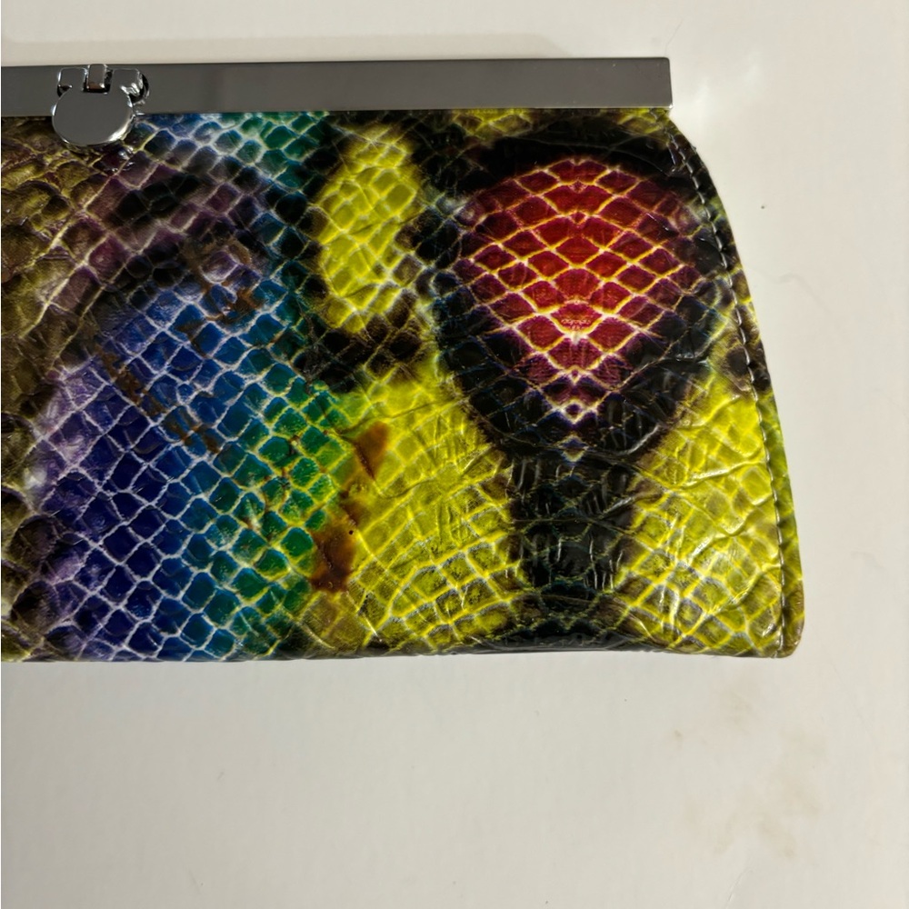 Multicolor Snakeskin Clutch with Metal Push Through Fold Over Clasp - Picture 4 of 8